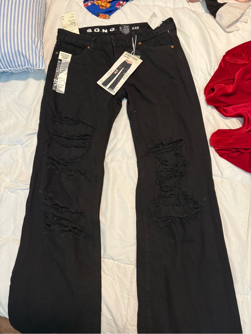 Women's Black Distressed Flared Jeans